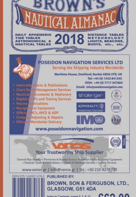 Browns Nautical Almanac 2018, available this month!