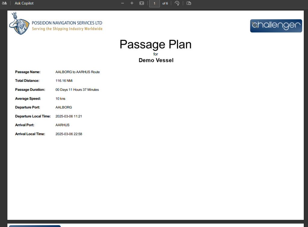 Passage Plan Report